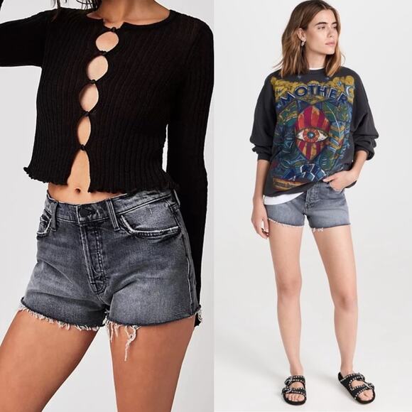 Mother Cotton High Waisted Faded Black Frayed Hem The Tomcat Kick Fray Short 34 - Picture 1 of 10